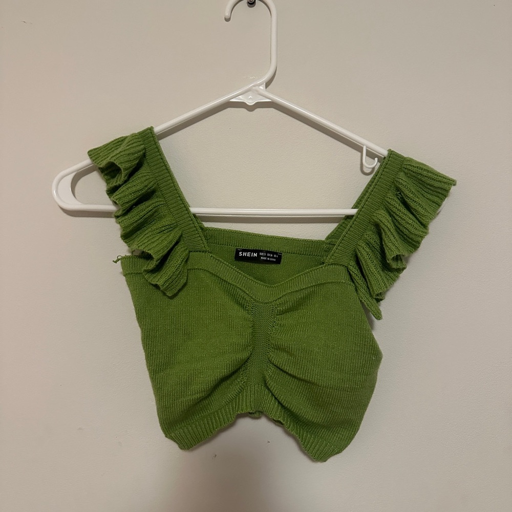 SHEIN Olive Ruffle Knit Crop Top